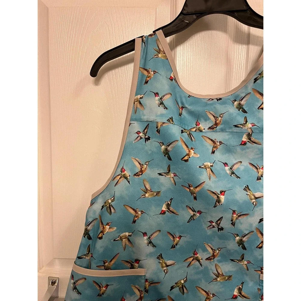 Criss Cross Apron Pockets: Hummingbird Print, S-L Cottagecore Crossback Apron